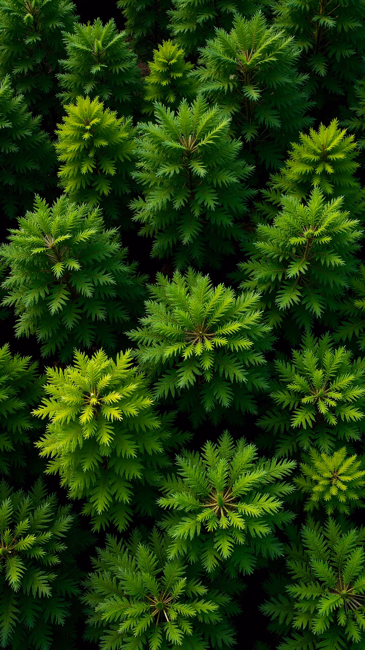 Close-up of vibrant green forest canopy, rich in detail and texture.