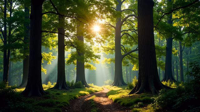 Forest Path Illuminated by Sunlight