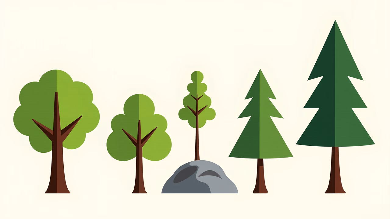 Stylized forest silhouettes with a tranquil, natural vibe.