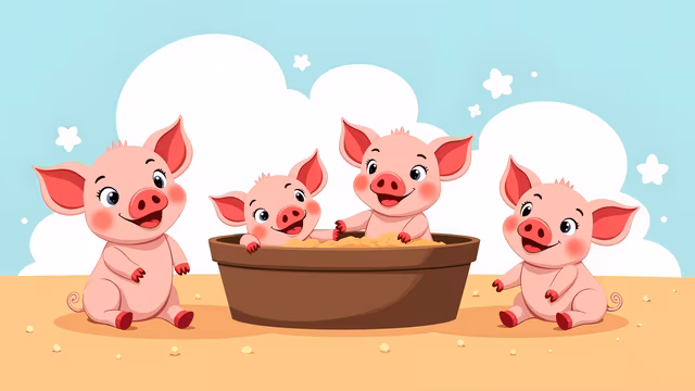 Four Piglets Playing in Sand