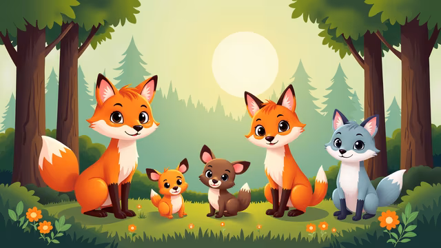 Fox Family in the Forest