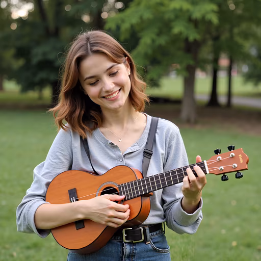 Girl Playing Ukulele in Nature