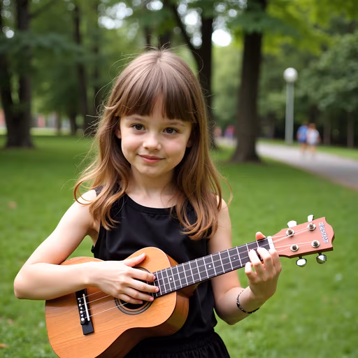 Girl Playing Ukulele in Park