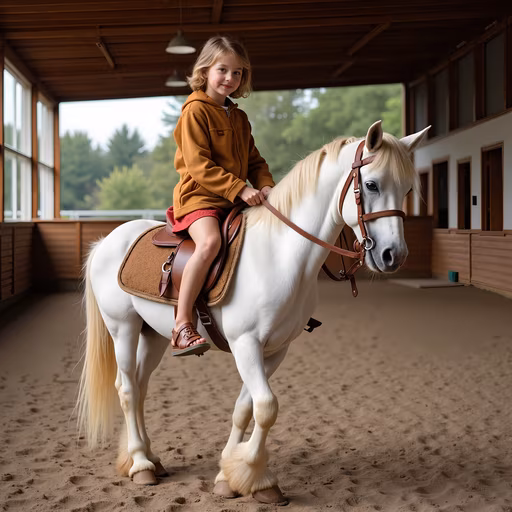 Girl Riding White Horse