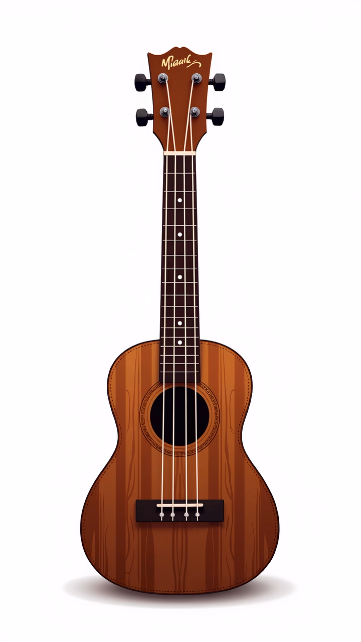 Detailed illustration of a ukulele with warm wood textures and modern design.
