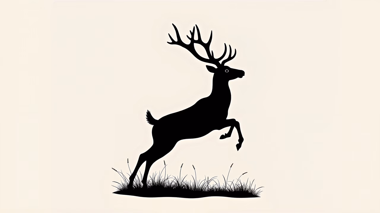 Dynamic leaping deer silhouette in black and white, evoking grace and vitality.