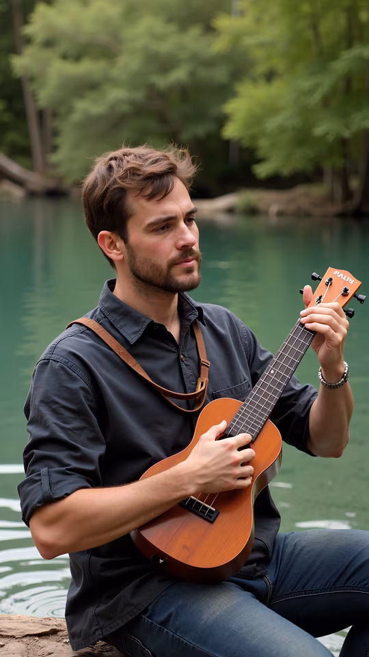 Man Playing Ukulele by the Lake