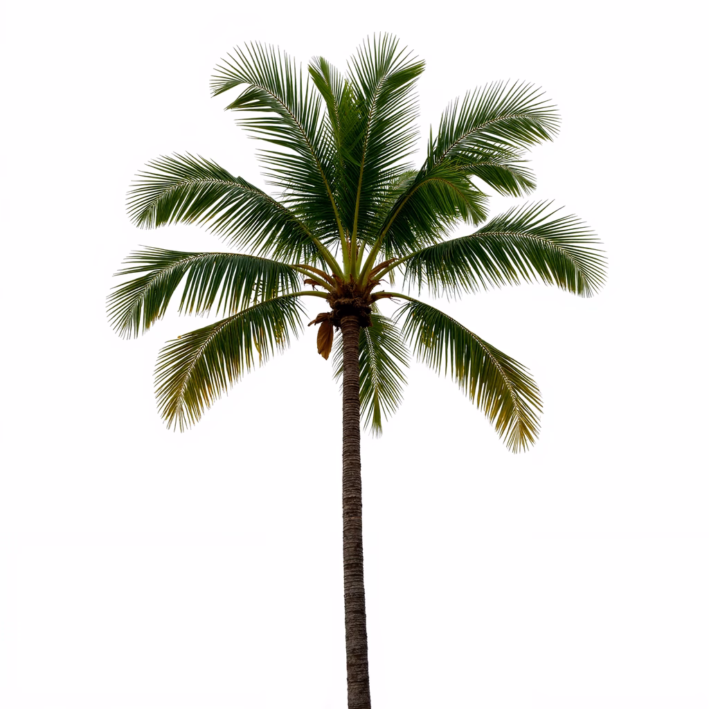 Minimalist palm tree illustration with detailed texture and lush green fronds.