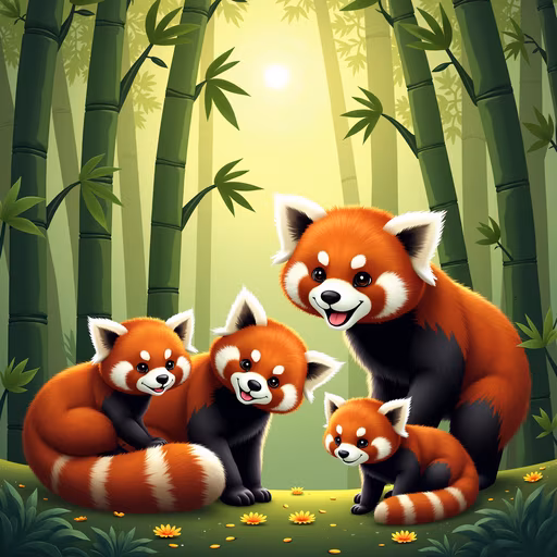 Red Panda Family Illustration