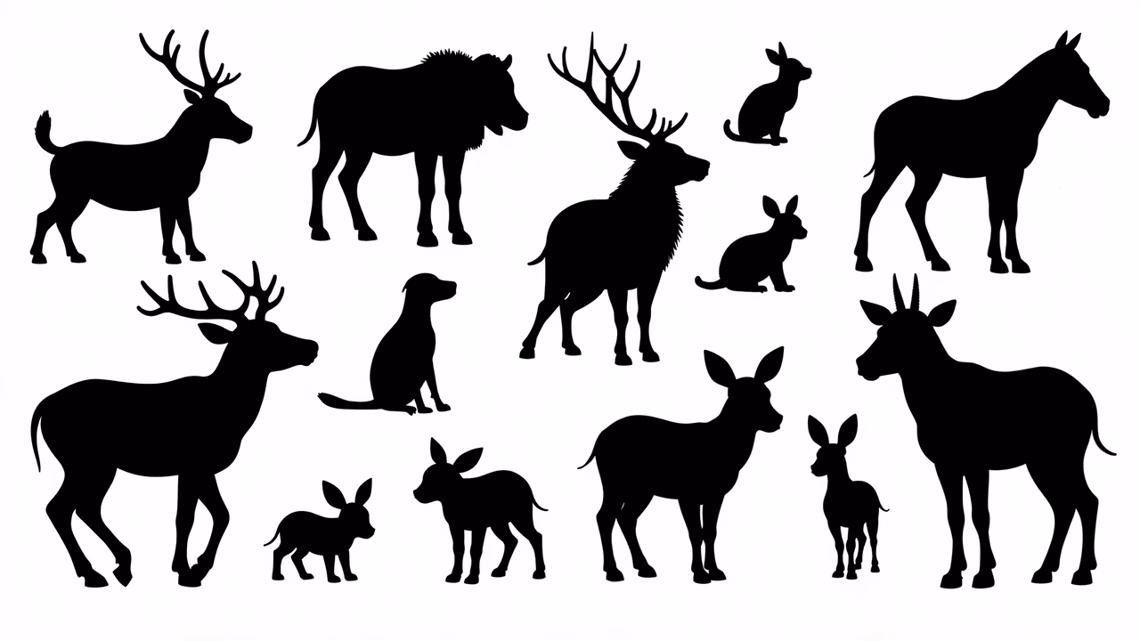Minimalist animal silhouettes in black on white background