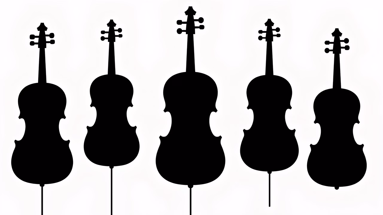 Five elegant violin silhouettes in a minimalist design.