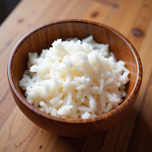 Steamed Rice in Wooden Bowl