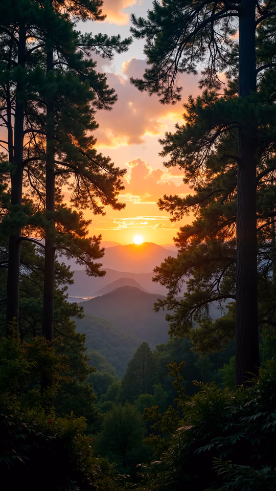 Sunset Through Pine Trees