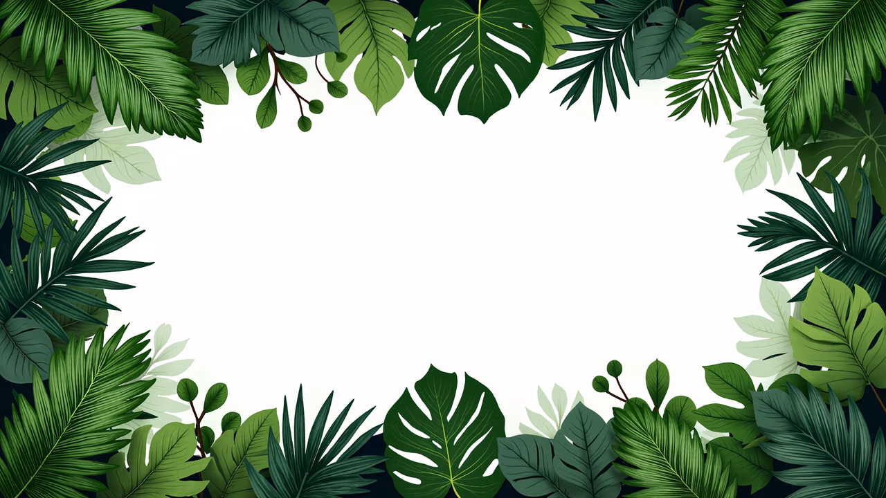 Vibrant tropical leaf border illustration for nature-themed designs.