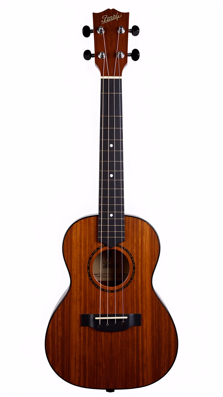 A ukulele with warm wood tones and detailed craftsmanship.