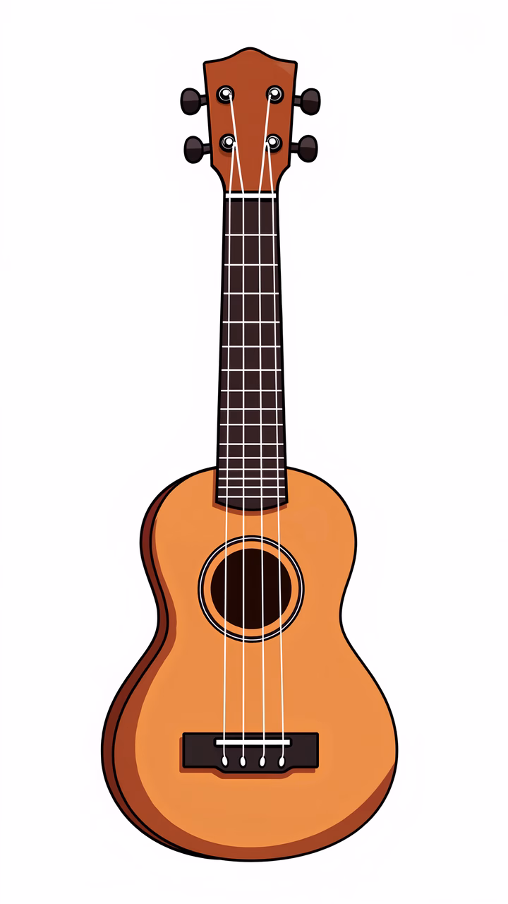 A minimalist illustration of a ukulele with warm tones and clean lines.