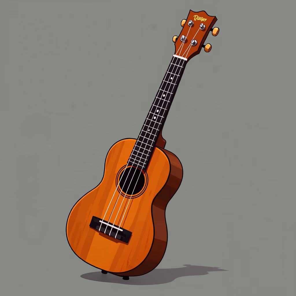 A beautifully illustrated ukulele with warm wood tones and detailed strings.