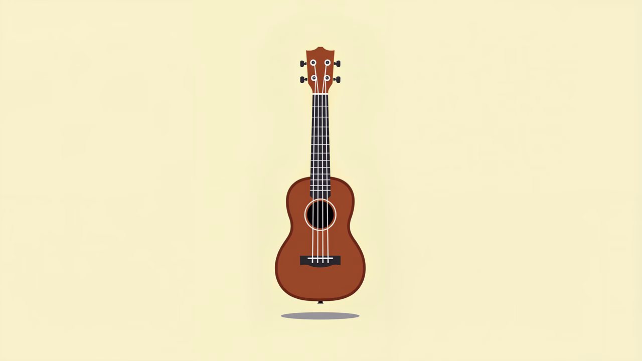 Minimalist ukulele illustration on a yellow background.