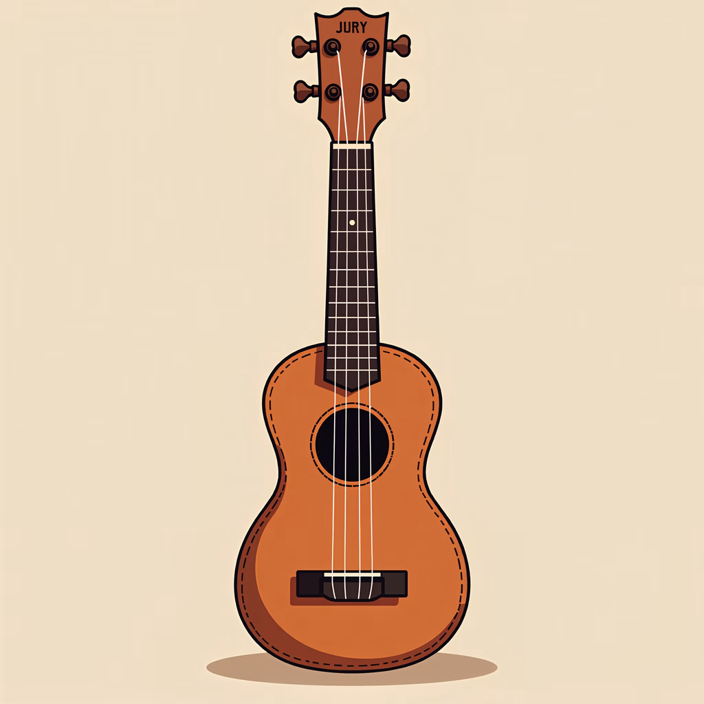 Minimalist illustration of a Ukulele with warm tones and clean lines.