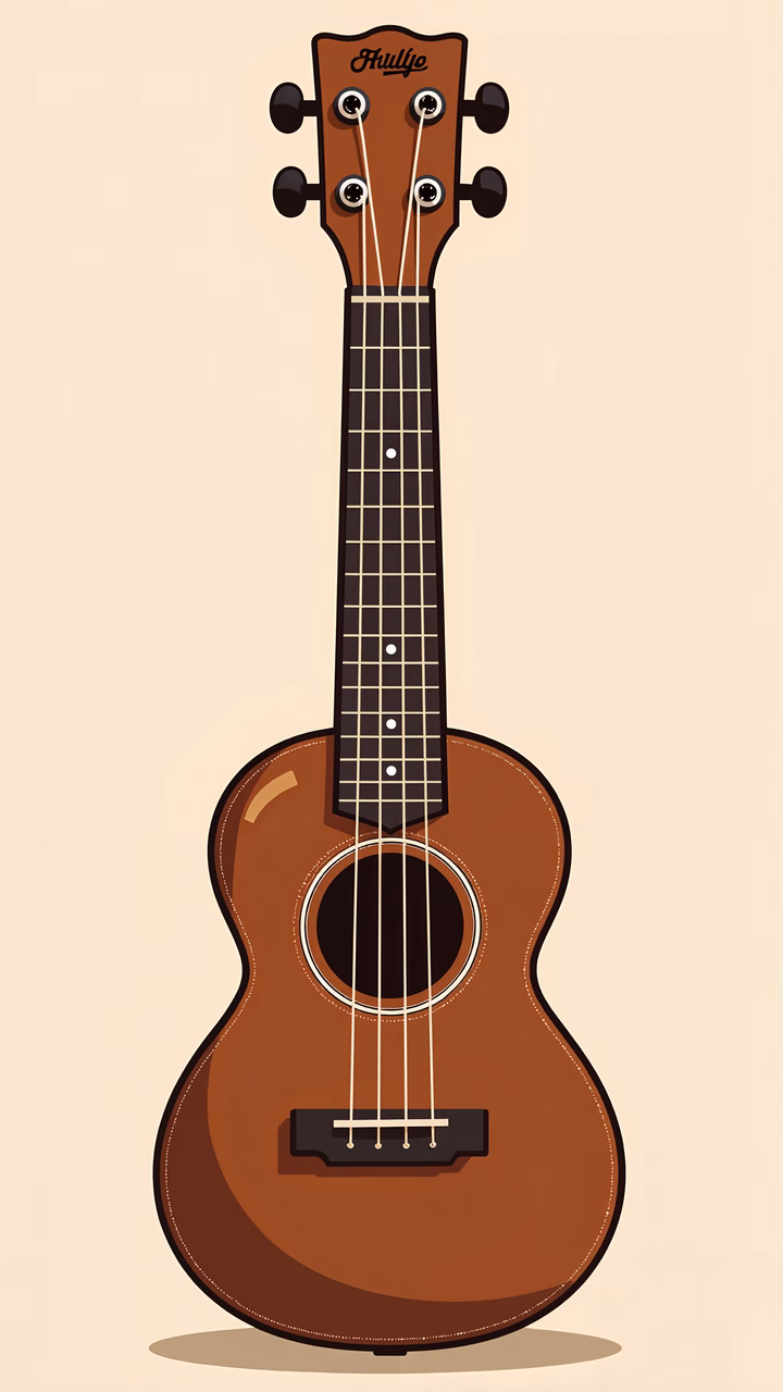 Minimalist ukulele illustration with warm tones and clean lines.