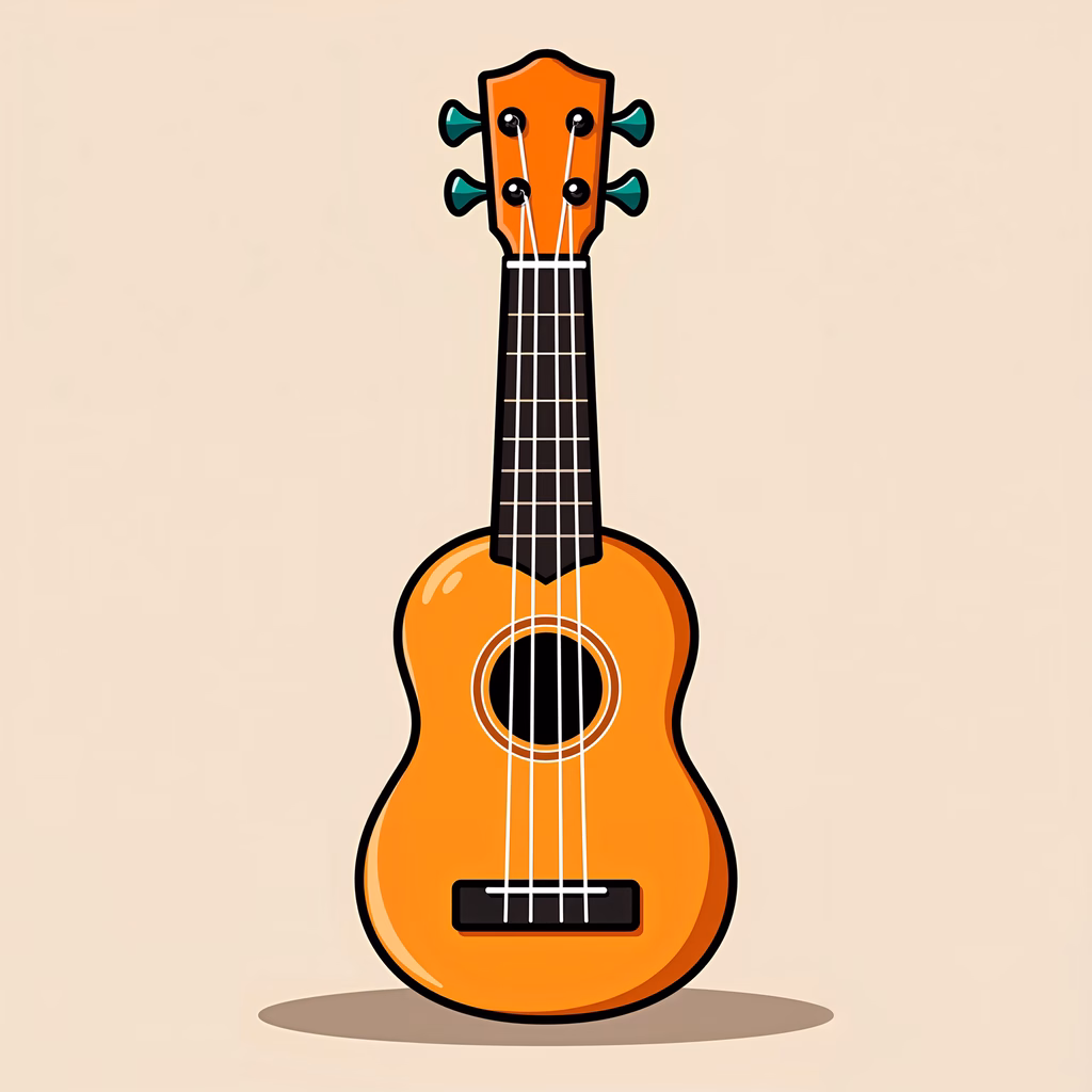 Vibrant ukulele illustration with warm tones and modern design.