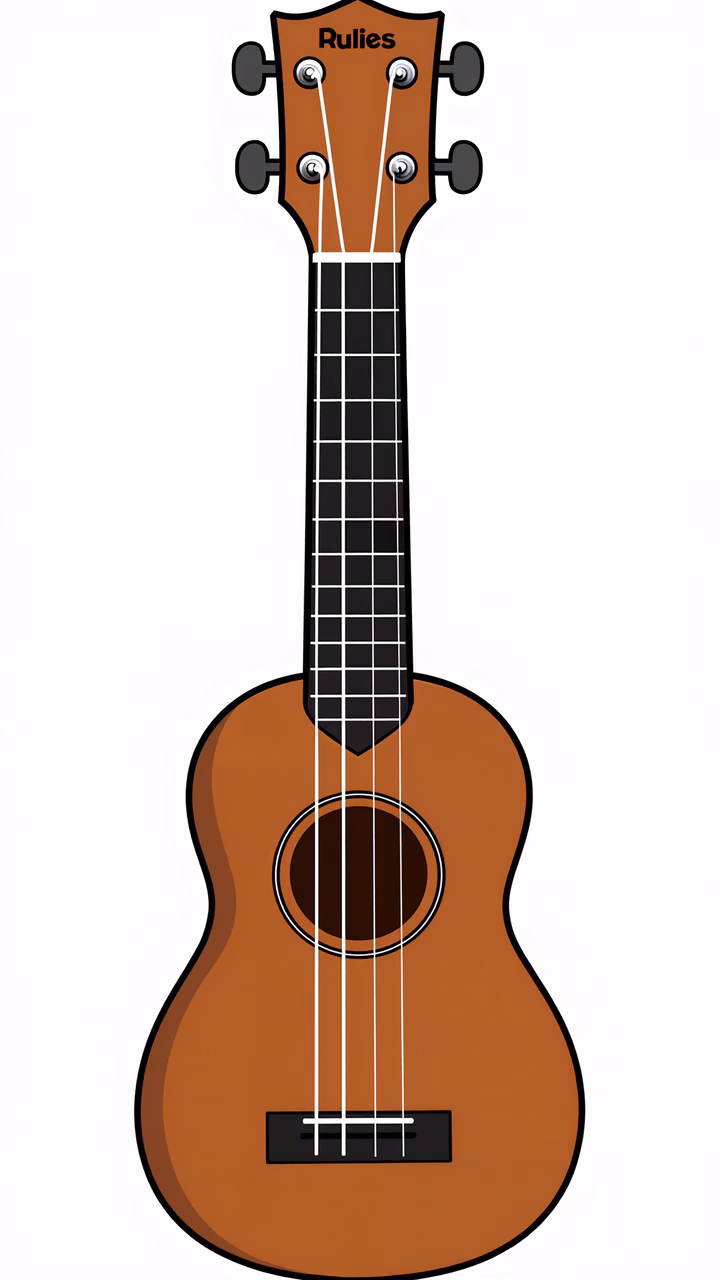 Minimalistic ukulele illustration with clean lines and natural tones.