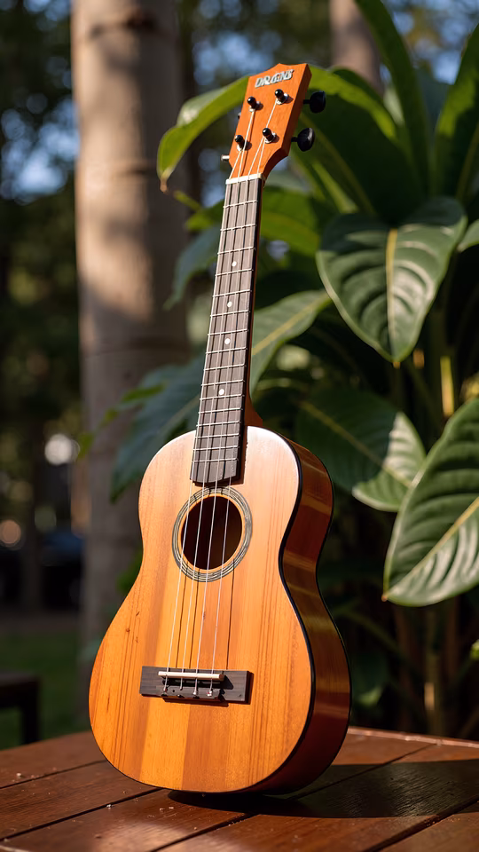 Ukulele on Wooden Table