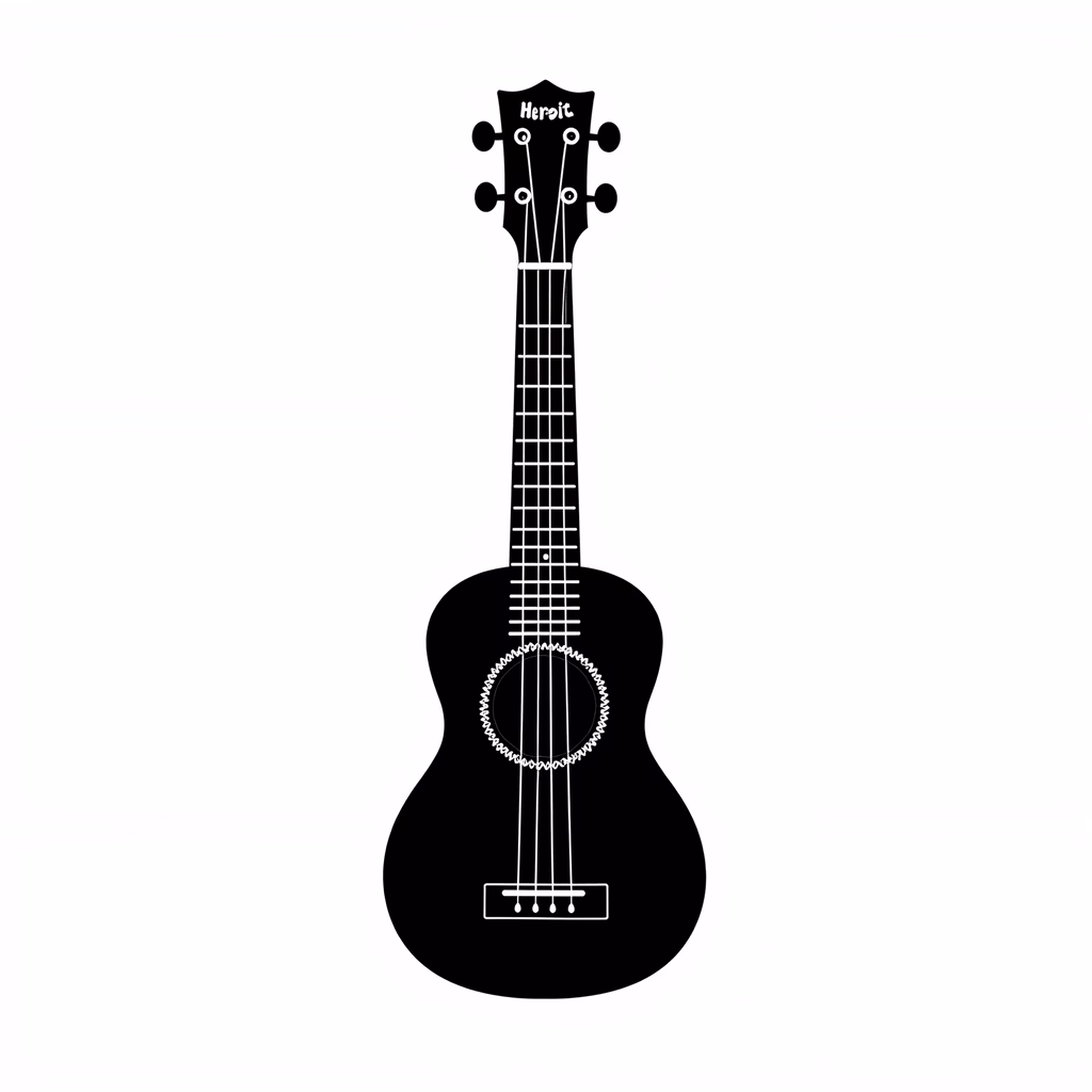 Minimalist ukulele silhouette against a white background, emphasizing simplicity and elegance.