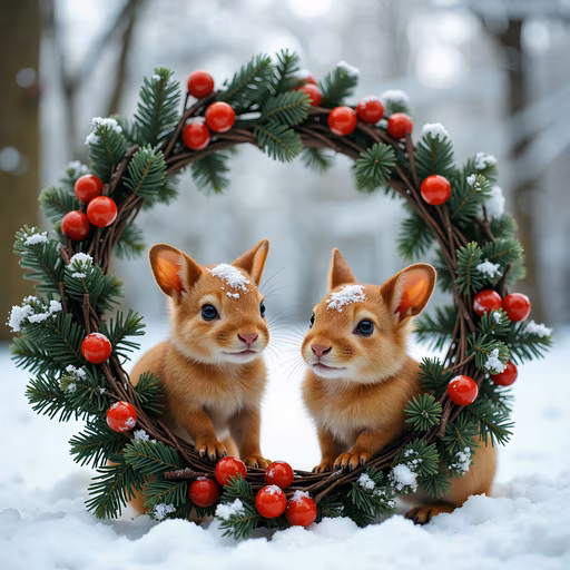 Winter Wreath with Rabbits
