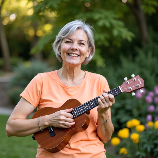 Woman Playing Ukulele in Nature