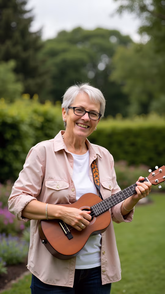 Woman Playing Ukulele in Nature