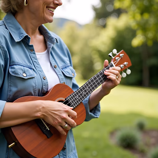 Woman Playing Ukulele Outdoors