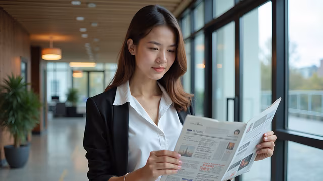 Businesswoman Reading Newspaper