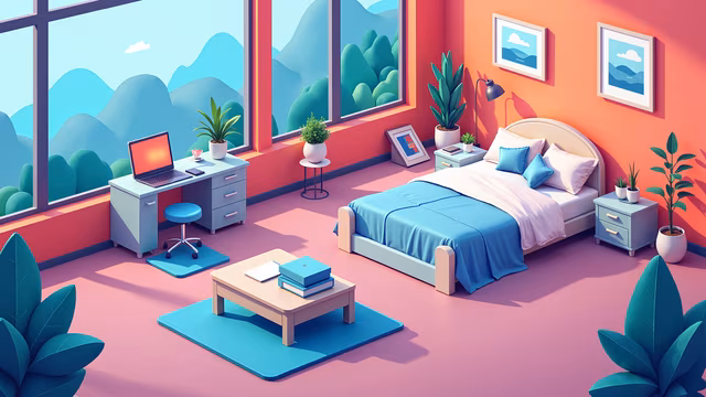 Cozy Pastel Bedroom Illustration