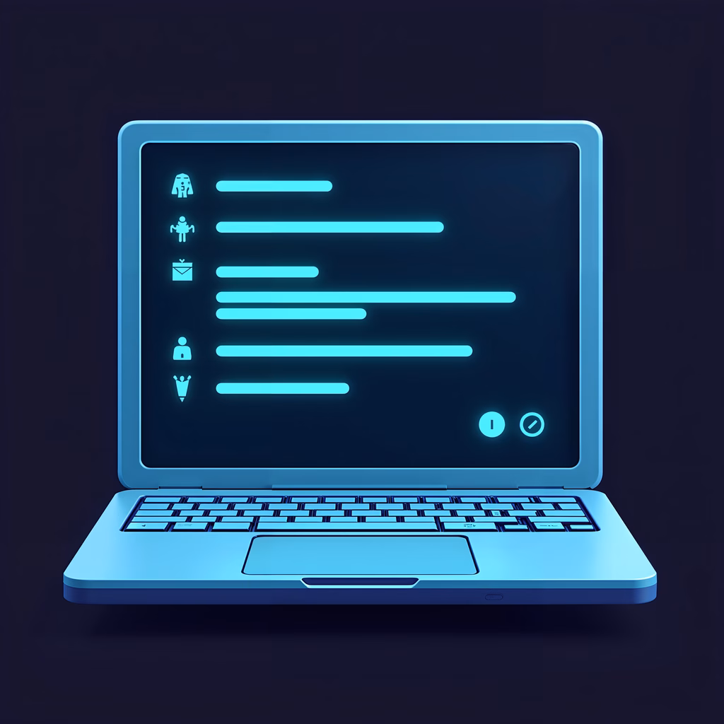 A modern laptop with glowing blue lines representing digital communication.
