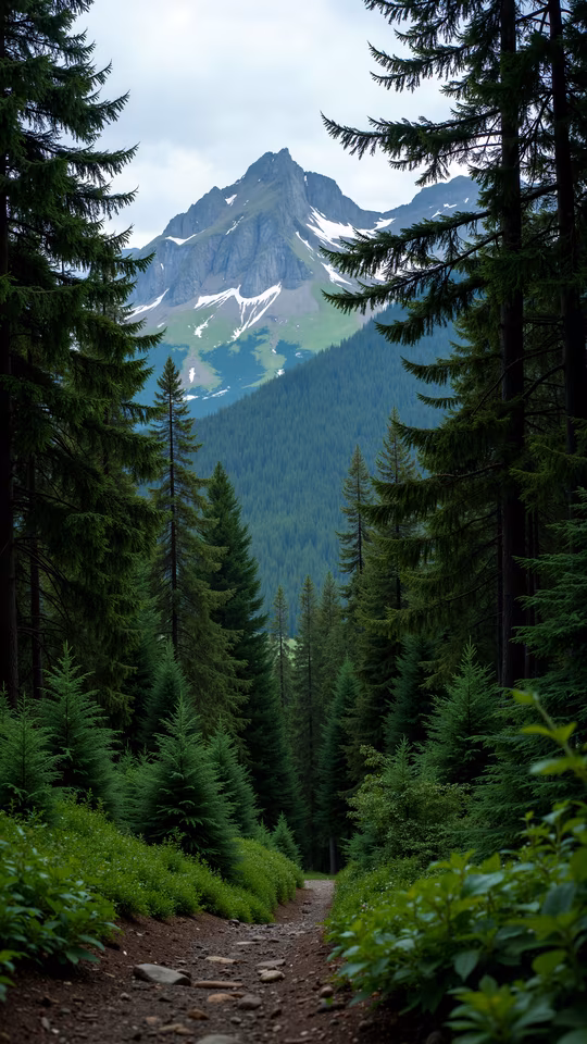 Forest Path Leading to Mountain