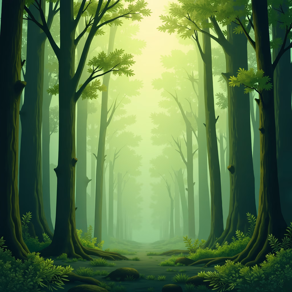 A tranquil forest scene with tall trees and soft mist, perfect for nature lovers.