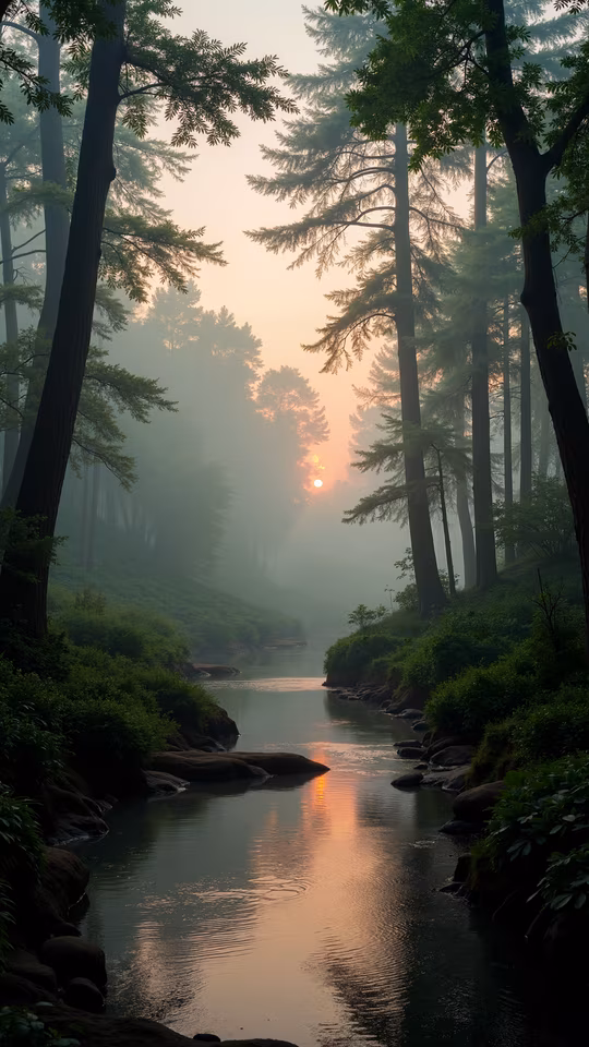 Misty Forest Sunset