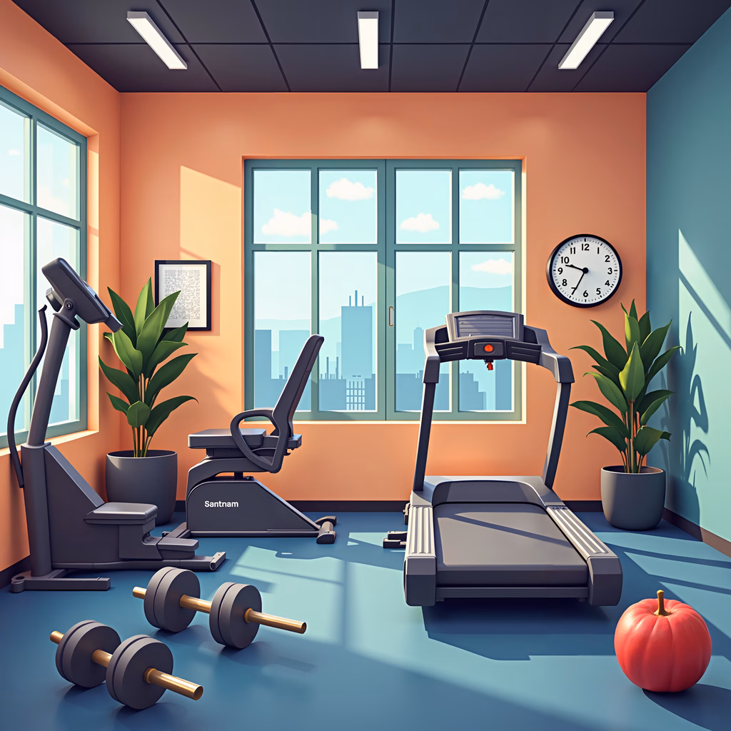 Modern fitness studio with natural light and contemporary equipment.