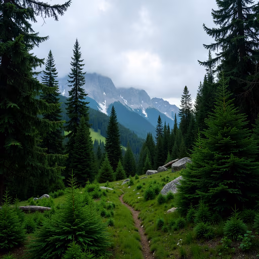 Mountain Path Through Forest