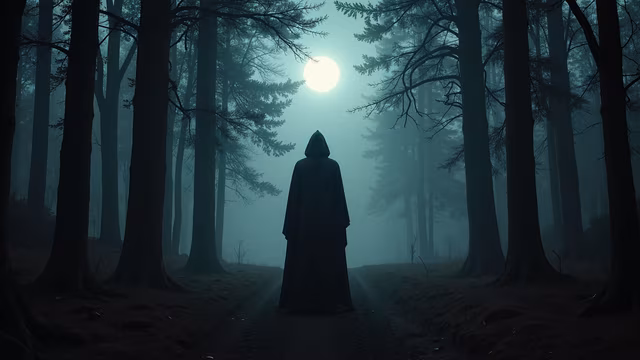 Mysterious Figure in the Moonlit Forest