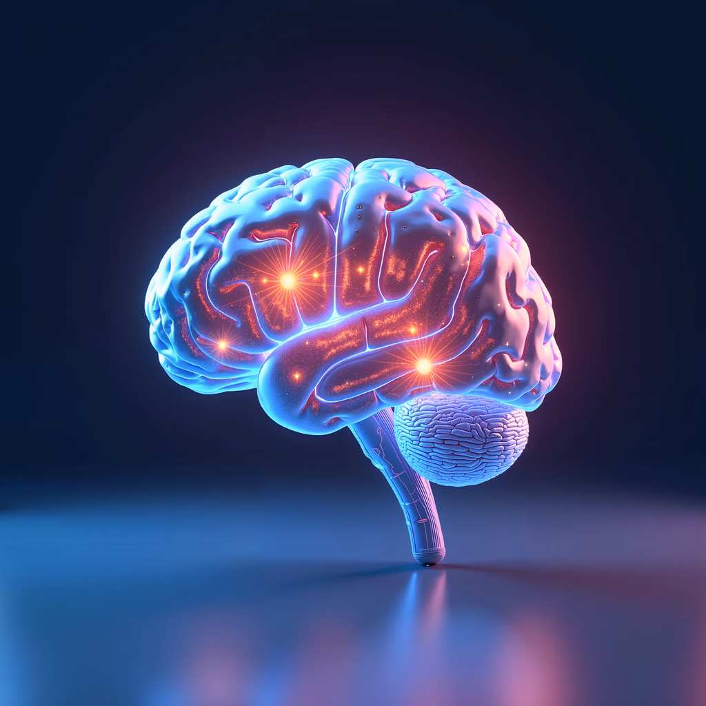 Vibrant illustration of a human brain with active neural pathways.