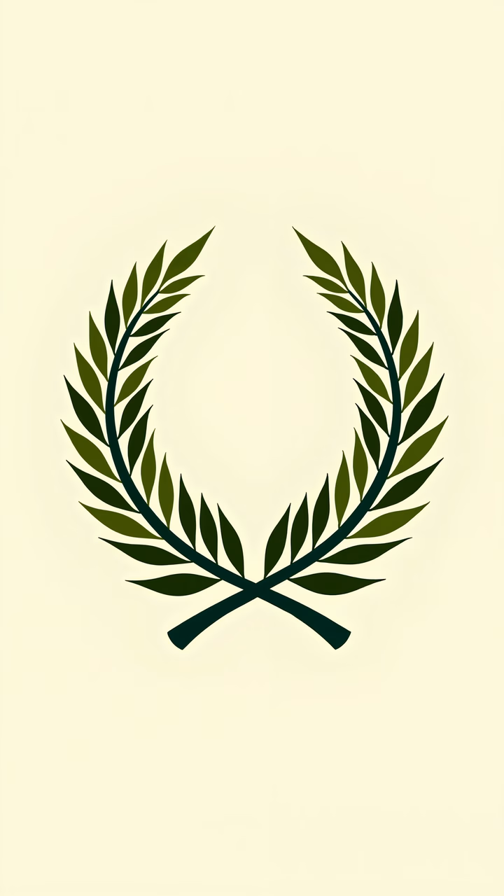Classic olive branch wreath symbolizing peace and victory, simple yet elegant design.