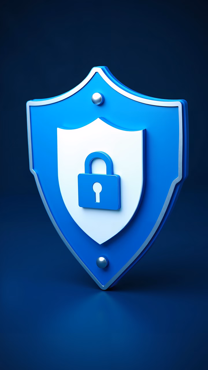 A shield with a padlock symbol, emphasizing security and trust.