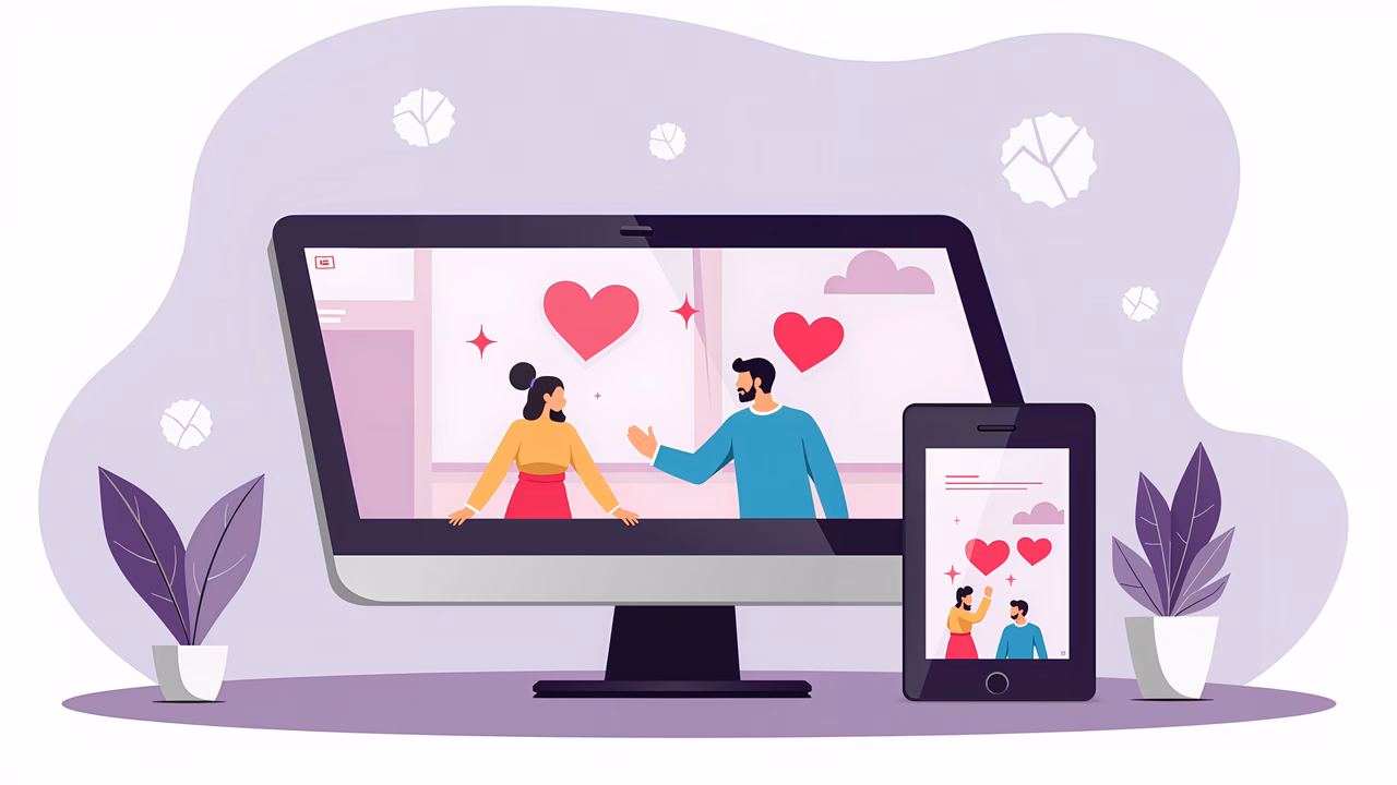 A couple connected through technology, symbolizing modern love across distances.