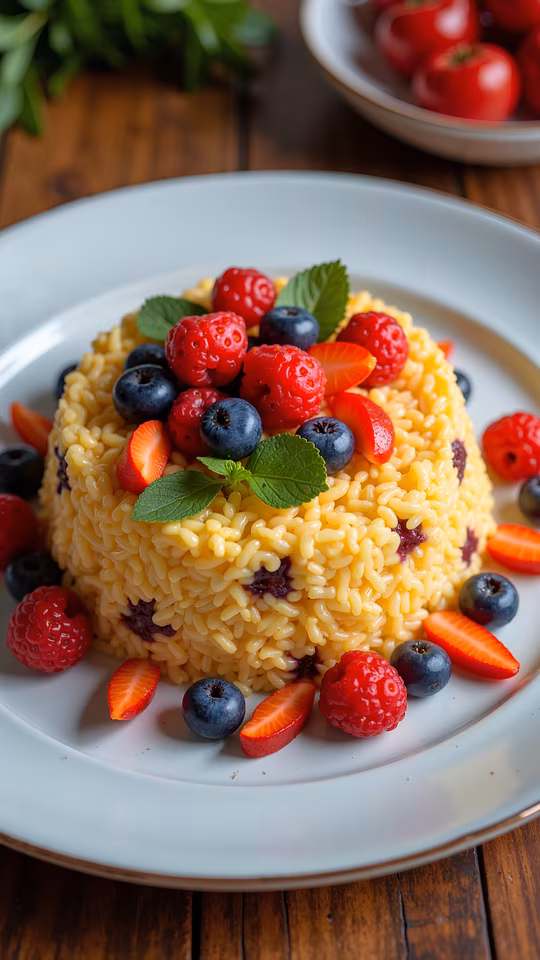 Yellow Rice Pudding with Berries