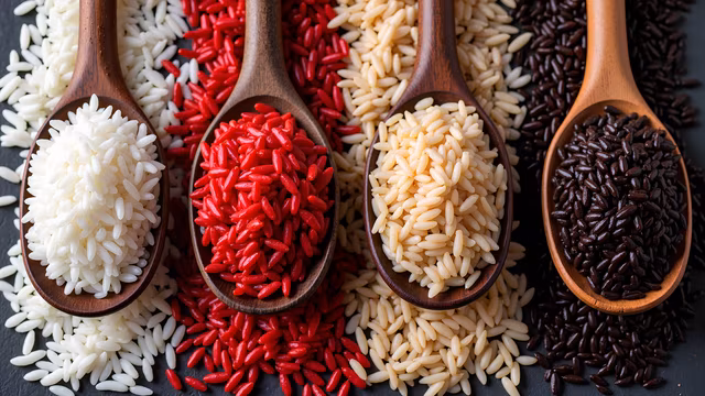 Assorted Rice in Wooden Spoons