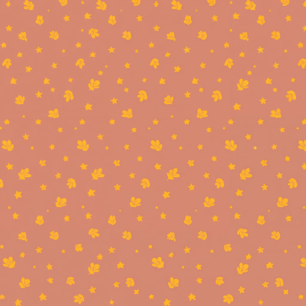 Whimsical autumn leaves pattern on terracotta background.