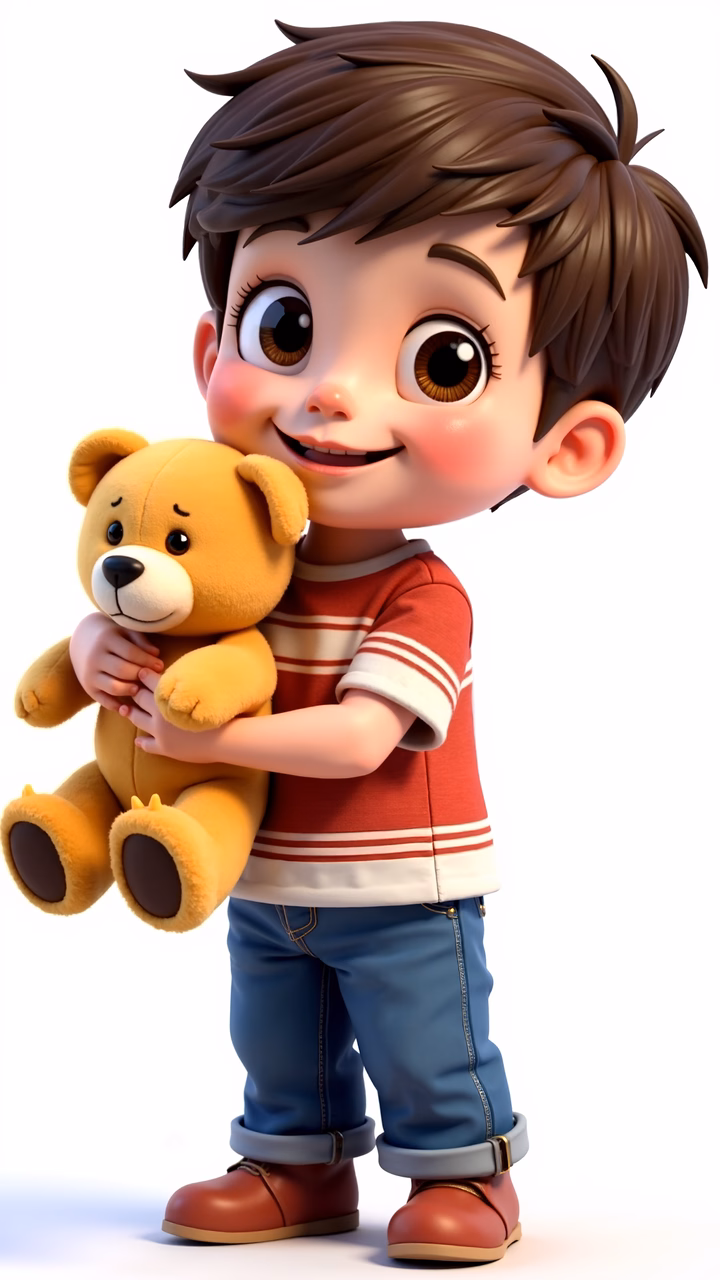 A boy with a teddy bear, evoking warmth and childhood nostalgia.