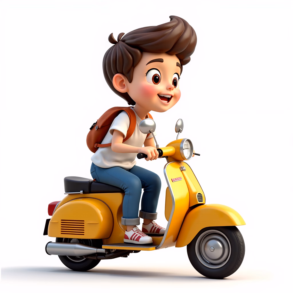 A happy boy on a bright yellow scooter, ready for adventure!